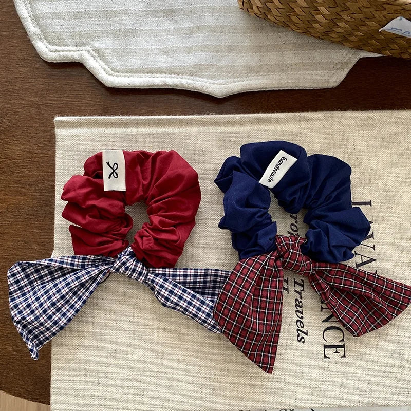 Fashion Plaid Bowknot Scrunchies for Baby Girls Cute Sweet Elegant Hair Ties for Kids Children Hair Accessories in Stock