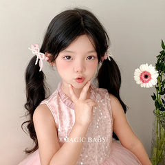 Girls Solid Color Imitation Pearl Bowknot Small Scrunchies Ponytail Holder Sweet Fashion in Stock Hair Ties Accessories for Kids