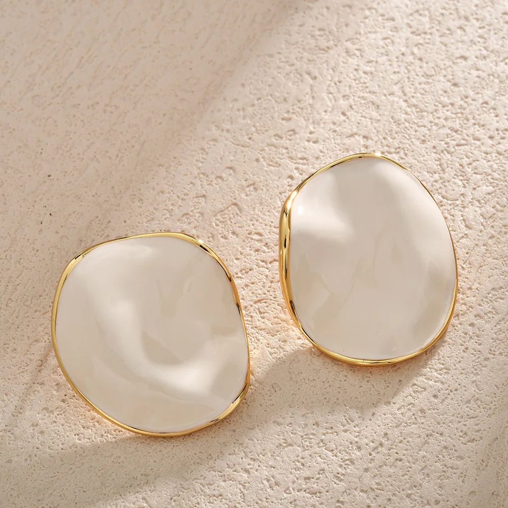 French Style Dropping Glaze Pleated Round Earrings for Women Light Luxury High-end Elegant Earring Stud Fashion Charms Earrings