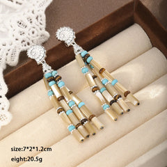 Fashion Shell Turquoise Copper White K Plated Drop Earrings for Girls Tassel Boho Jewelry for Women Ladies Wholesale Low MOQ
