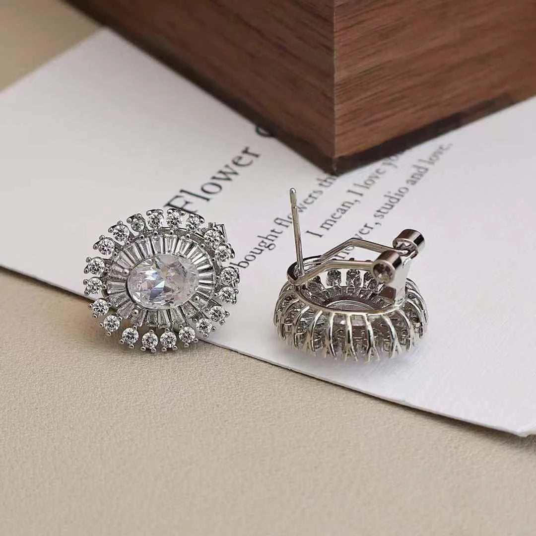 Fashion Luxury Rhinestone Flower Stud Earrings for Girls Sweet Elegant Graceful Jewelry for Women Ladies Accessories Wholesale