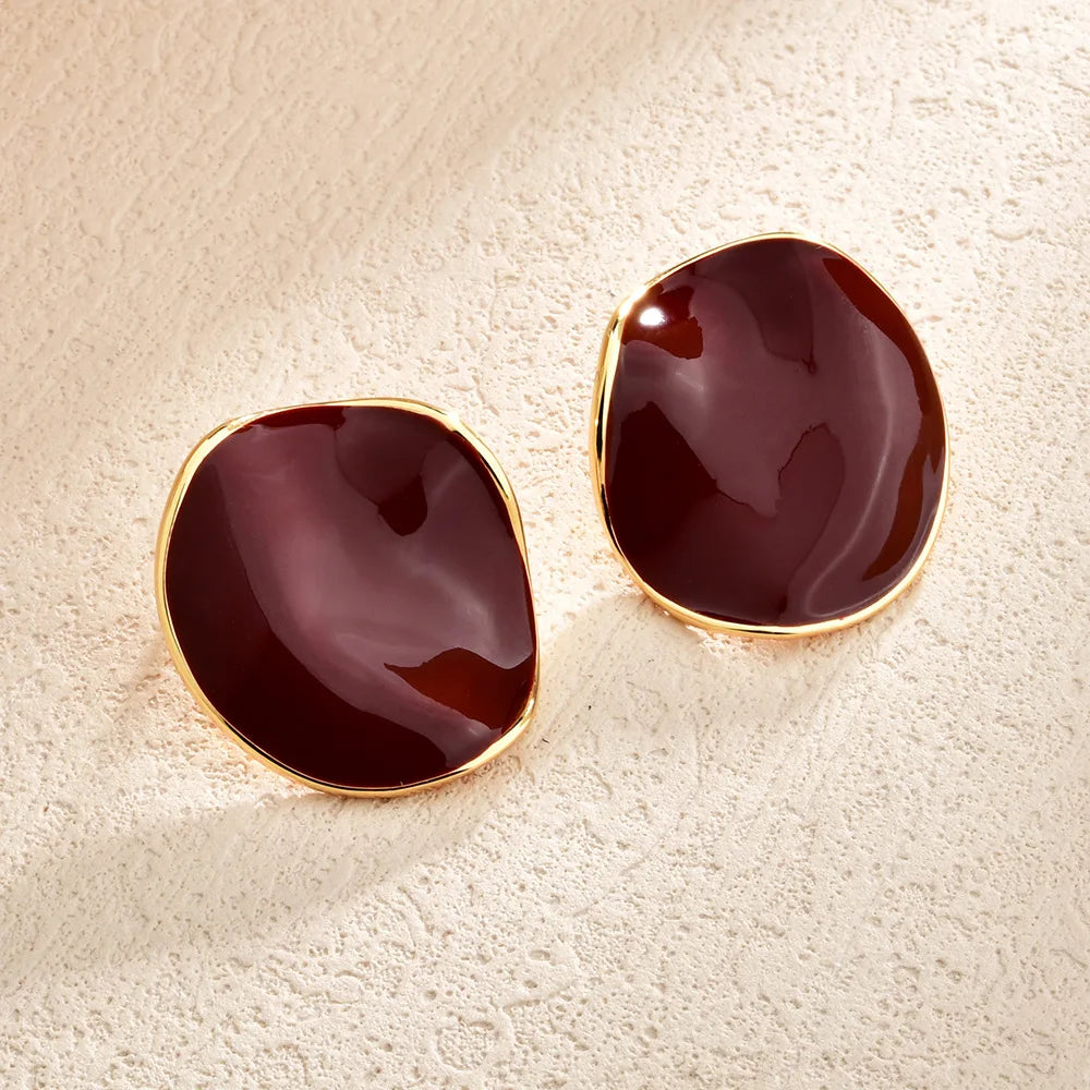 French Style Dropping Glaze Pleated Round Earrings for Women Light Luxury High-end Elegant Earring Stud Fashion Charms Earrings