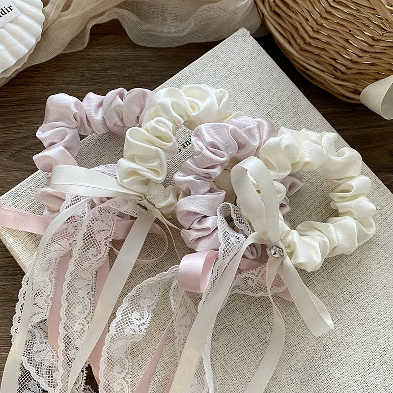 Fashion Ribbon Bowknot Scrunchies for Girls Sweet Elegant Trendy Hair Ties for Women Ladies Hair Accessories Female Chic