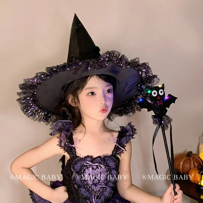 Halloween Witch Hat for Kids Butterfly Skull Spooky Cute Children Costume Party Headwear Trick or Treat Magic Witchcraft Gift