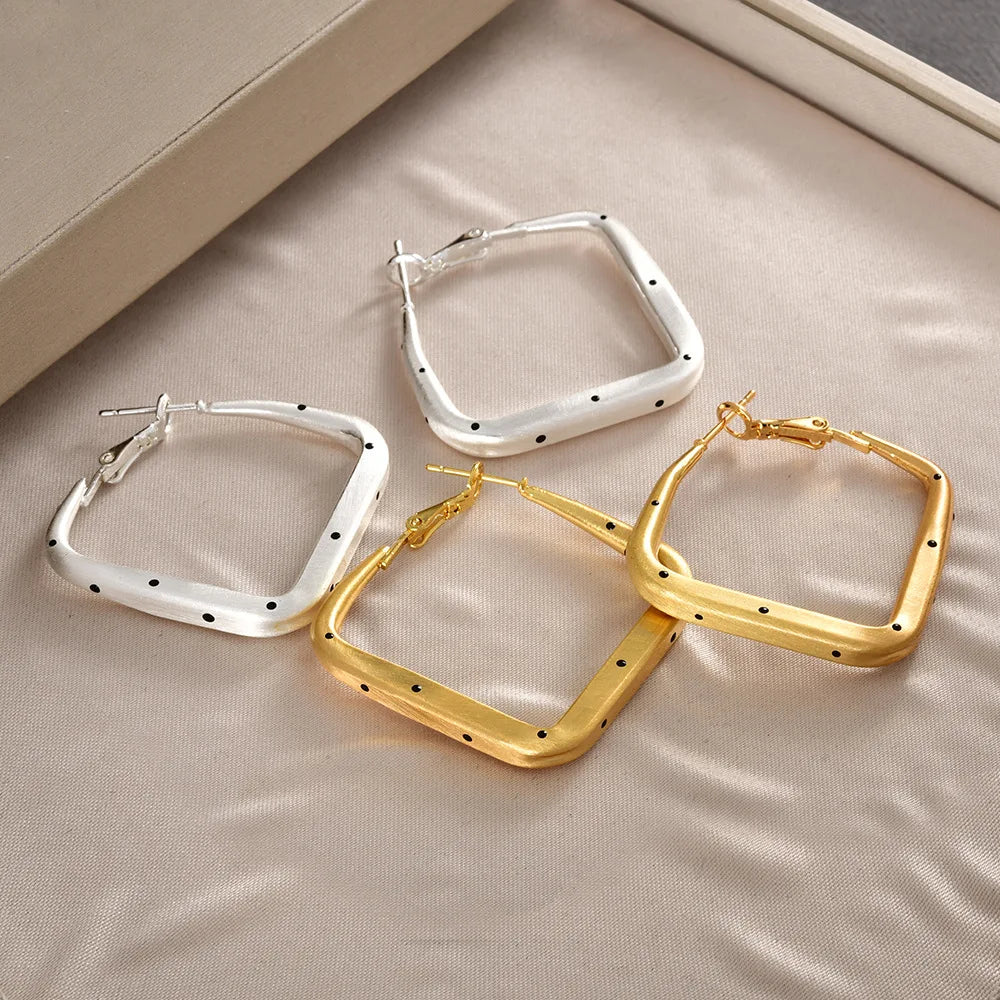 Korean-style Plain Square Earrings Bezel Polka Dot Brushed Hoop Earrings High-end Niche Design Elegant Large Simple Accessories