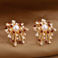 Gold Electroplated Zircon Stud Earrings Engraved Fireworks Imitation Pearl Ear Studs Fashion Exquisite Earring Jewelry for Women