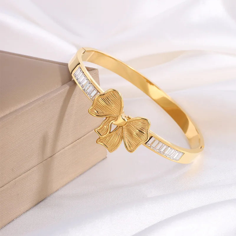 Fashion Elegant Glitter Bowknot Bangles for Girl Romantic Sweet Vintage Glamorous Trendy Jewelry for Women Accessories Wholesale