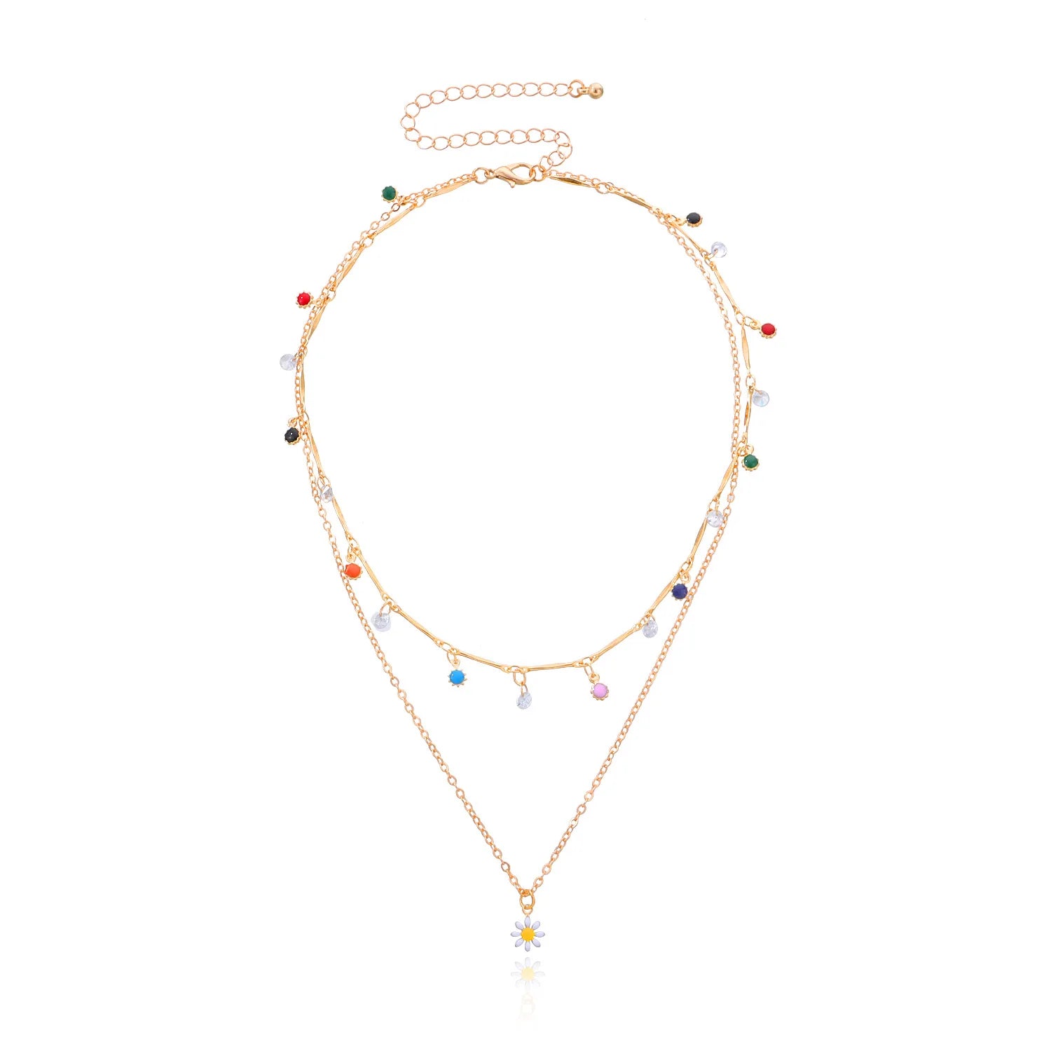 Fashion Layered Wearing Colorful Flower Floral Necklaces for Girls Sweet Elegant Glamorous Jewelry for Women Ladies Accessories