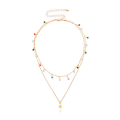 Fashion Layered Wearing Colorful Flower Floral Necklaces for Girls Sweet Elegant Glamorous Jewelry for Women Ladies Accessories