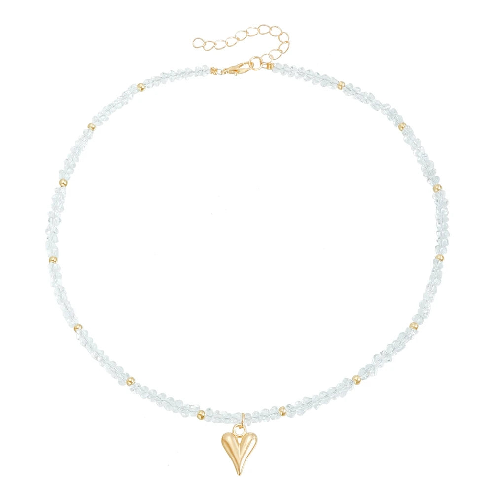 Fashion Trendy Simple Sweet Cute Heart Shaped Necklaces for Girls Minimalistic Art Deco Jewelry for Women Ladies Accessories
