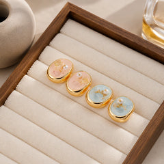 Female Freshwater Pearl 18k Gold-plated Hand-Painted Drip Glaze Square Shape Stud Earring Elegant Trendy in Stock Daily Jewelry