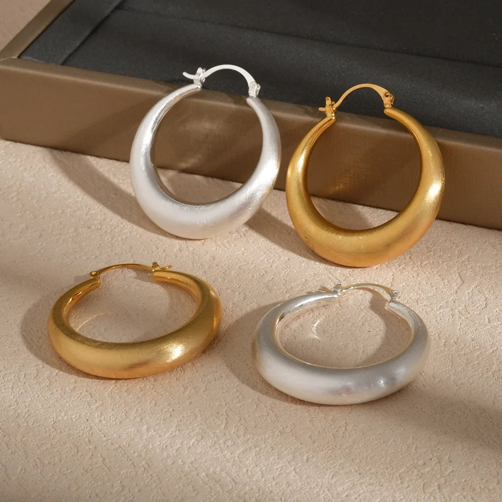Gold and Silver Brushed Circular Hoop Earrings Solid Colors Simple Ear Buckles Fashionable Elegant Casual Ear Accessories Bulk