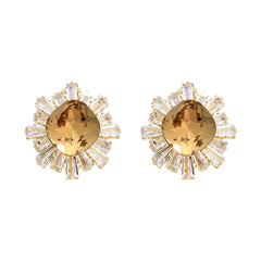 14K Gold Plated Ear Studs Rhinestone Glitter Zircon Inlaid Sunflower Earrings Light Luxury High-end Fashion Exquisite Earrings