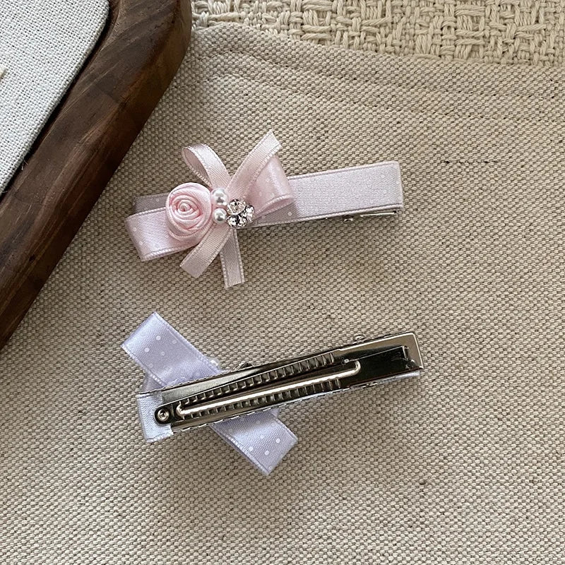 Lace Pearl Bow Flower Hairpin Small Size Hair Clips for Women Girls Spring Princess Sweet Barrette Hair Accessories Wholesale