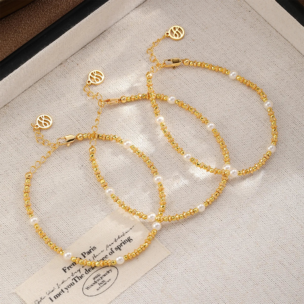Ladies Glass Pearl 18k Gold-plated Simple Bracelet Fashion Dainty Charms Factory Price Low MOQ in Stock Jewelry for Women Daily