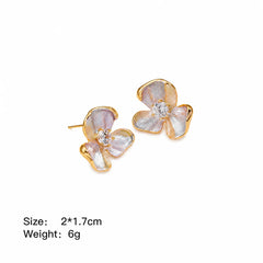 Women Pink Purple Flower Zircon S925 Silver 18k Gold-plated Stud Earring Fashion Elegant Sweet Low MOQ in Stock Causal Jewelry