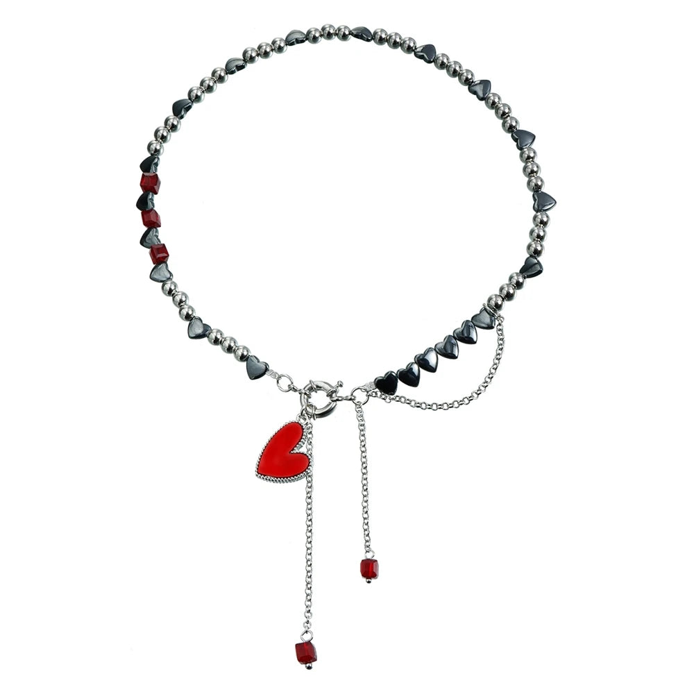 Fashion Red Heart Beads Link Jewelry for Girls Sweet Cute Cool Art Deco Jewellry for Women Ladies Teenger Accessories Wholesale