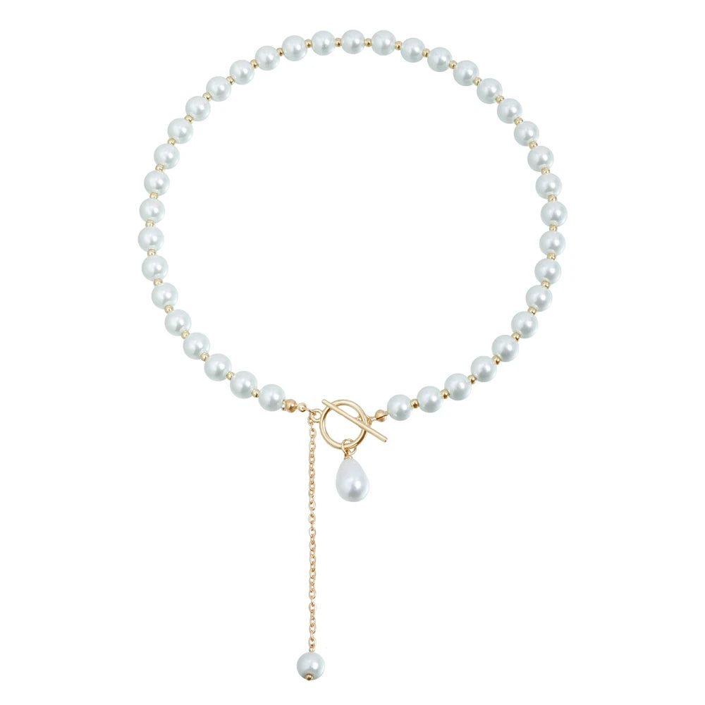 Fashion Elegant French Style Imitation Pearl Necklaces for Girls Sweet Glamorous Charms Jewelry for Women Ladies Accessories