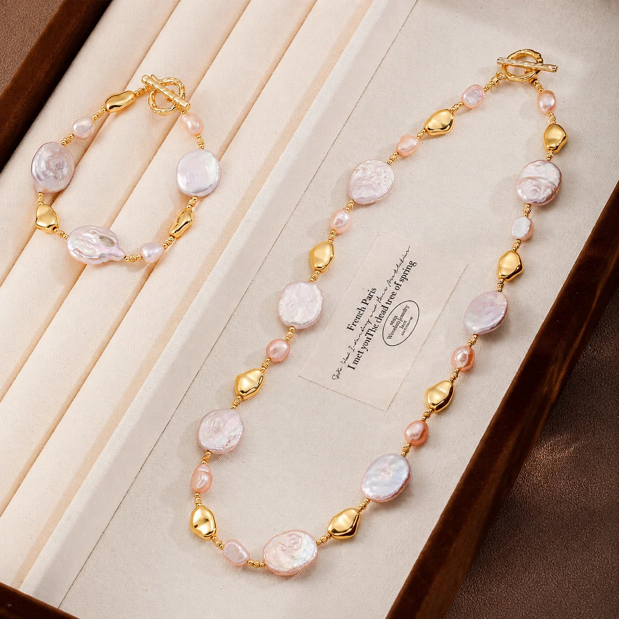 Fashion Freshwater Pearl Baroque Pearl 18K Gold Plated Jewelry Sets for Girls Necklace Bracelets Jewelry for Women Ladies