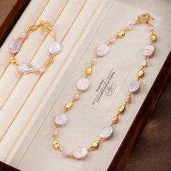 Fashion Freshwater Pearl Baroque Pearl 18K Gold Plated Jewelry Sets for Girls Necklace Bracelets Jewelry for Women Ladies