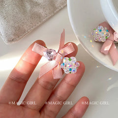 Women's Elegant Pink Small Alligator Hairpins Bowknot Rhinestone Sparkle Fabric Accessories Alloy Daily Use Wholesale Stock