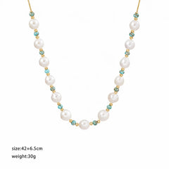 Fashion Freshwater Pearl Natural Turquoise Copper Necklaces for Girls Elegant Jewelry for Women Ladies Wholesale China Factory