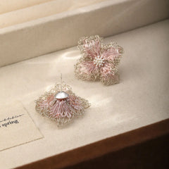 Fashion Luxury Hand-Painted Knit Wire Crochet Stud Earrings for Girls Sweet Flower Jewelry for Women Ladies Wholesale Bulk