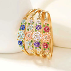 Fashion Trendy Dainty Bold Bangles for Girls Elegant Luxury Glamorous Art Deco Flowers Jewelry for Women Ladies Accessories