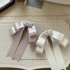 Korean Princess Satin Ribbon Bow Hairpin with Imitation Pearl High-end Hair Clips for Women Sweet Elegant Hair Accessories Bulk