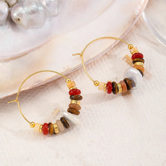 Fashion Natural Stone Baroque Pearl Tiger Eye Stone Hoop Earrings for Girls Sweet Jewelry for Women Ladies Wholesale Bulk
