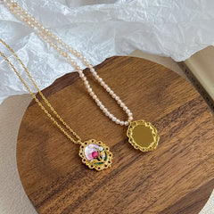 Female Flower 0.2cm Natural Stone Chain bar 18k Gold-plated Drip Glaze Hand-Painted Necklace Earring in Stock Jewelry for Daily