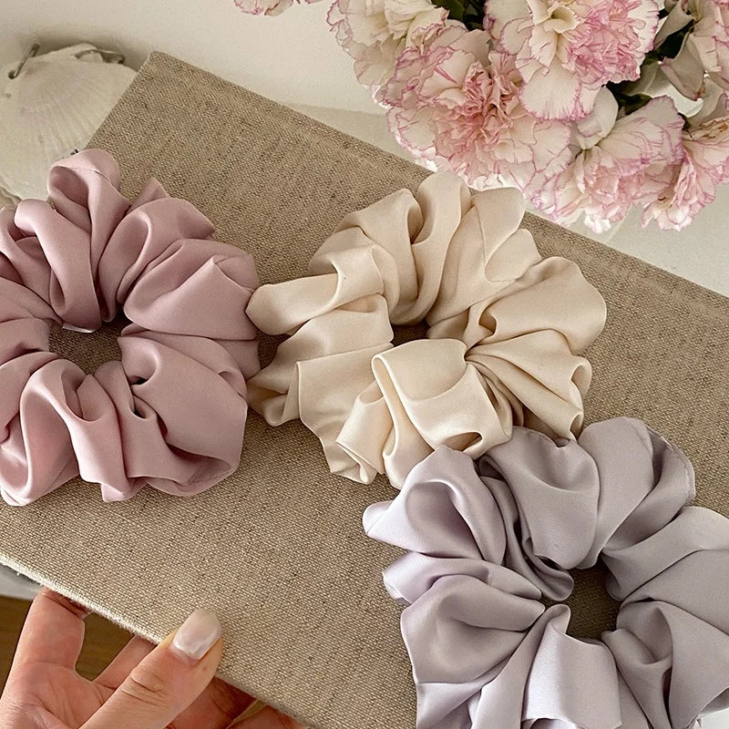 Women Large Solid Color Ponytail Holder Scrunchies Fashion Elegant Simple Wholesale in Store Hair Ties Accessories for Daily Use