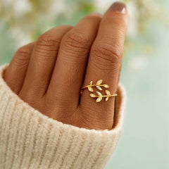 Fashionable Leaf Cross Rings for Women Zircon-encrusted Simple Leaf Open Rings Europe and America Trendy Accessories Wholesale