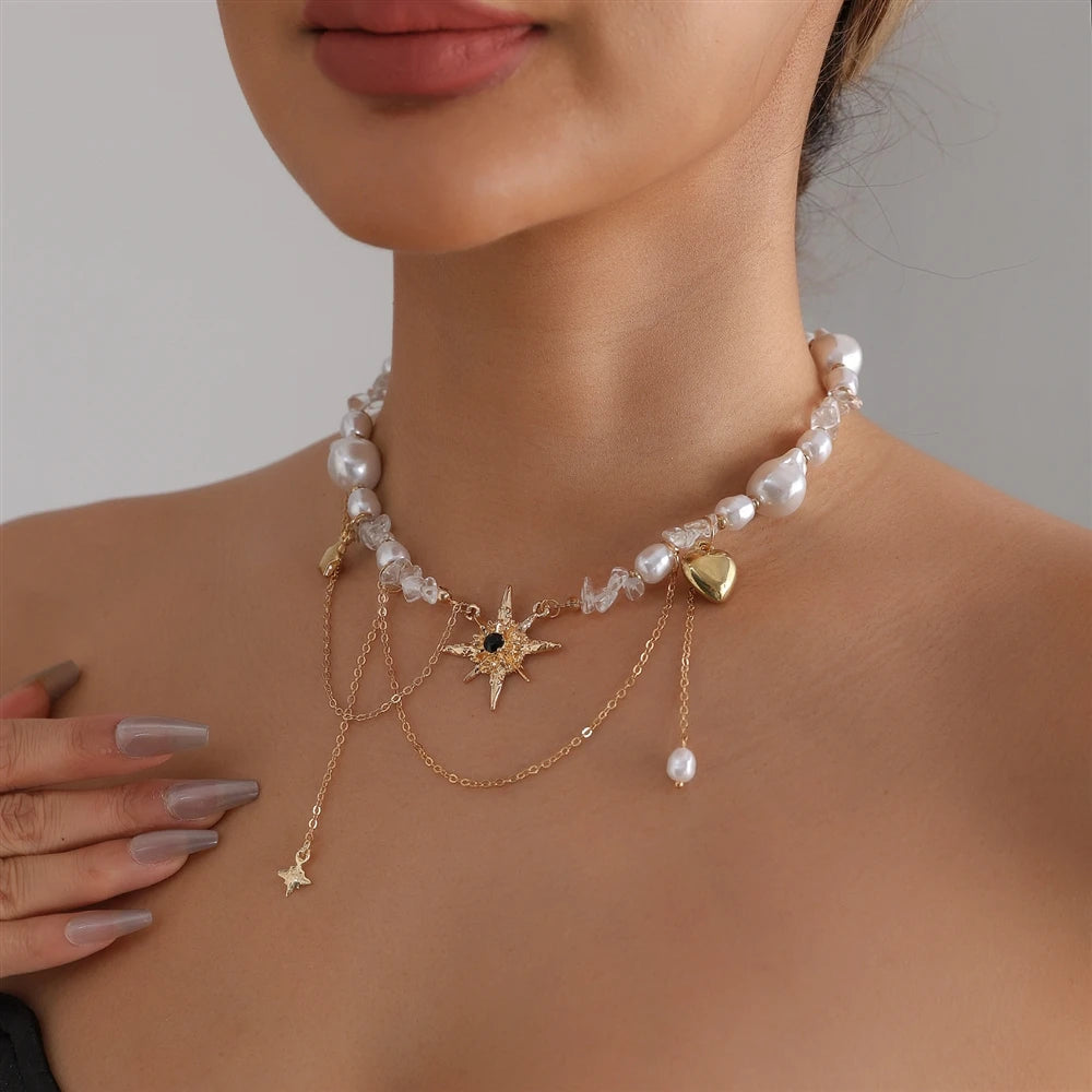 Sweet Cool Hot Girl Eight-pointed Star Necklace Light Luxury Fashion Niche Style Elegant Trendy Jewelry for Women Ladies Chic