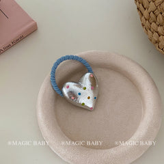 Kids Blue Pink Ponytail Holder Heart Dots Scrunchies Chic Fashion Cute Wholesale in Stock Hair Ties Accessory for Children Daily