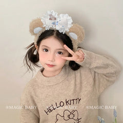 Cute Sweet Fashion Bear Ear Bowknot Fluffy Hair Band for Baby Girls Kawaii Animals Head Band for Kids Children Hair Accessories