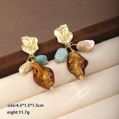 Fashion Conch Shell Amazonite Stone Copper 18K Gold Drop Earrings for Girls Vintage Luxury Jewelry for Women Ladies Wholesale