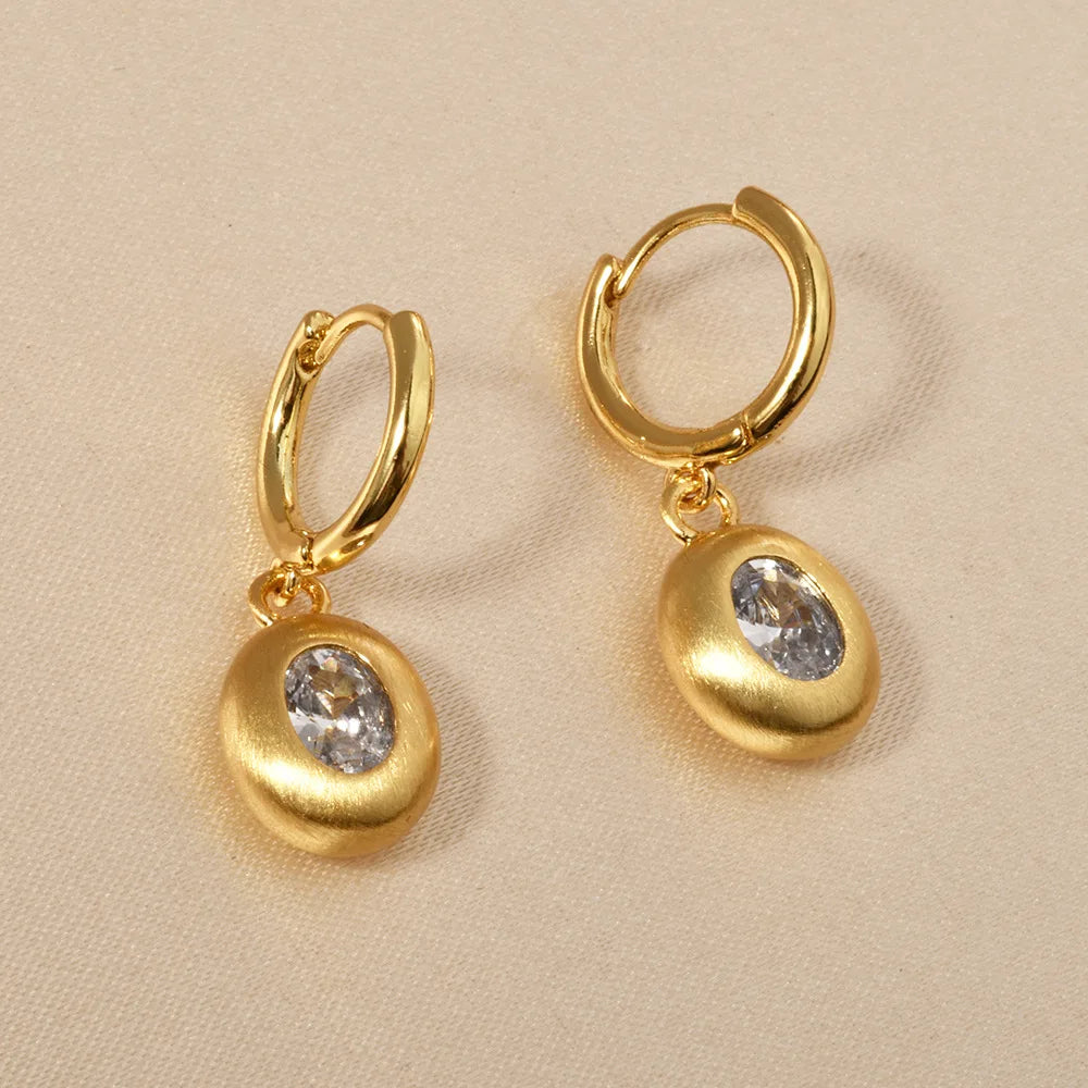 French-style Cute Zirconium-inlaid Hoop Earrings Gold Brushed Round Square Heart-shaped Small Ear Buckles Elegant Accessories