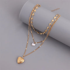 European American Cross-border Jewelry Elegant Multi-layer Love Chain Peach Heart Pendant Necklace Women's Accessories Wholesale