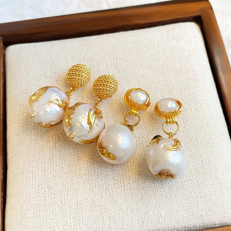 Fashion Freshwater Pearl S925 Silver 18K Gold Plated Drop Earrings for Girls Elegant Jewelry for Women Ladies Wholesale Bulk