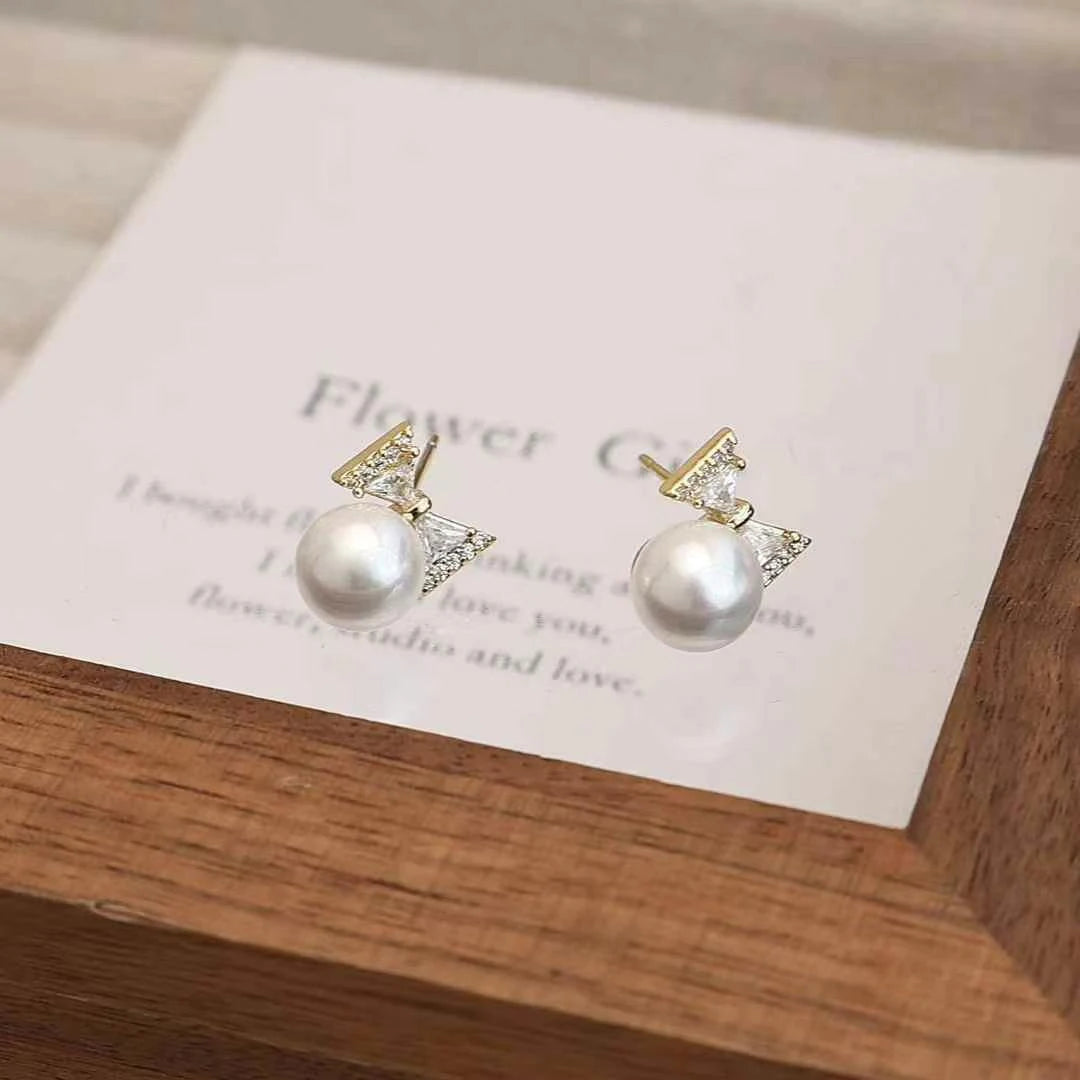 Women Imitation Pearl Minimalistic Flower Bow Shape Small Stud Earring Fashion Elegant Graceful Bulk Causal Jewelry Accessories