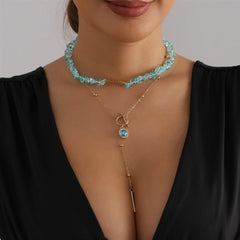 Fashion Blue Crystal Sweet Glitter Luxury Necklaces for Girls Elegant Charms Jewelry for Women Ladies Female Accessories