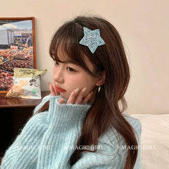 Simple Star Glitter Hair Clip for Girls Cute Sweet Fashion Trendy Minimalistic Snap Clips for Women Ladies Hair Accessories