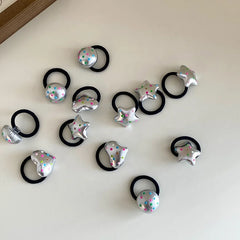 Kids Minimalistic Star Heart Circle Decorative Black Elastic Hair Ties Fashion Cute in Stock Scrunchies Accessories for Daily