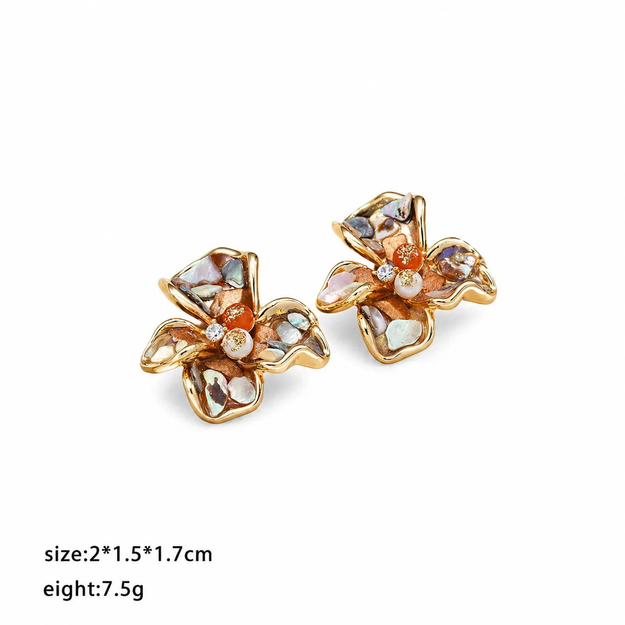 Fashion Freshwater Pearl Abalone Shell Red Agate Stud Earrings for Girls Flower Jewelry for Women Ladies Wholesale 18K Gold