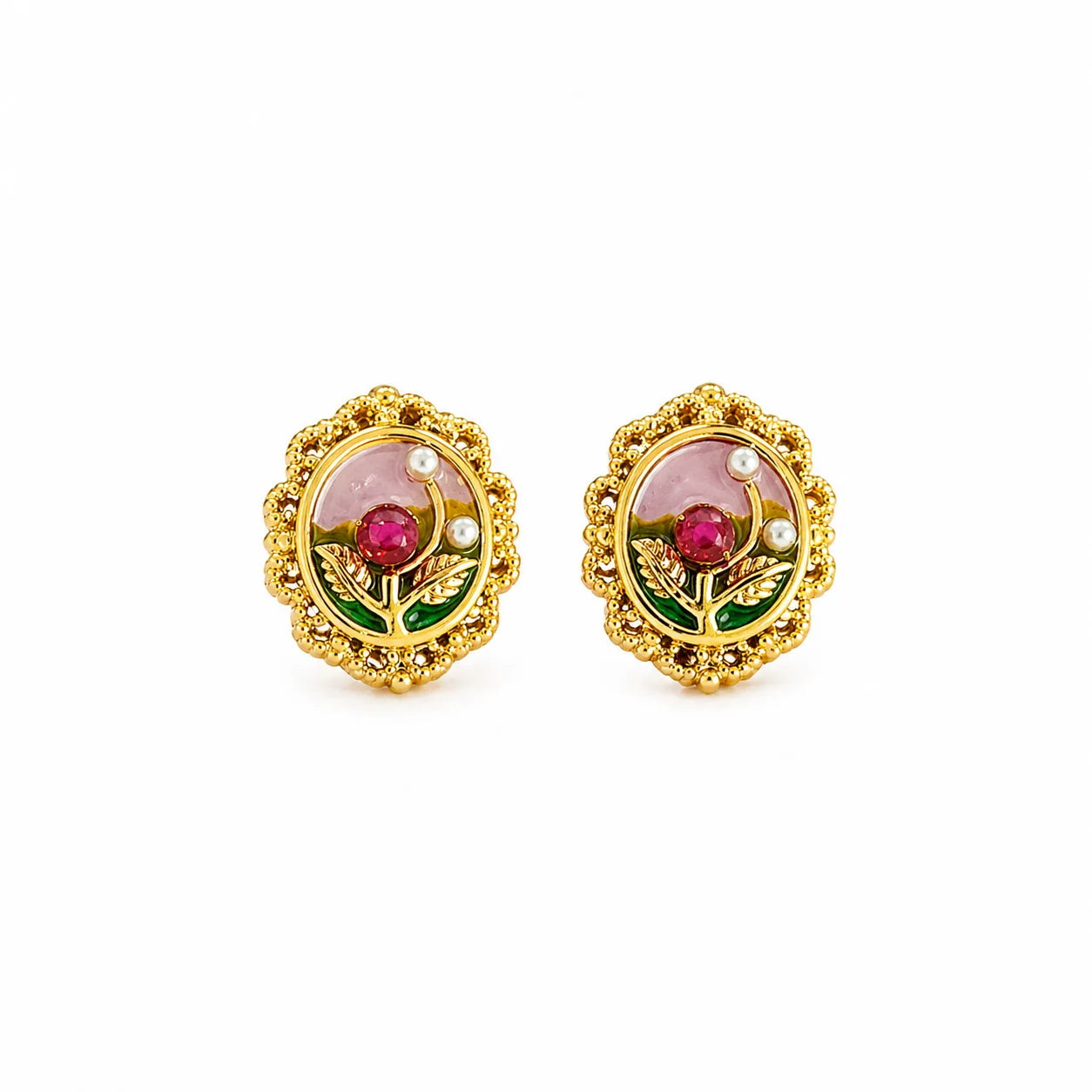 Women S925 Silver 18k Gold-plated Natural Stone Hand-Painted Drip Glaze Stud Earring Elegant Fashion Jewelry for Female Daily