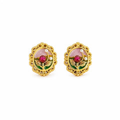 Women S925 Silver 18k Gold-plated Natural Stone Hand-Painted Drip Glaze Stud Earring Elegant Fashion Jewelry for Female Daily