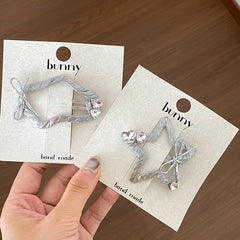 Solid Silver Kids Hairpins Star Cloud Shape Rhinestone Snap Clips Fashion Sparkling Alloy Stock Hairpin Accessories for