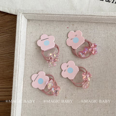 Girly Aesthetic Heart Star Rhinestone Small Hair Ties Sweet Fashion Solid Color Scrunchies Accessories for Kids Children Daily