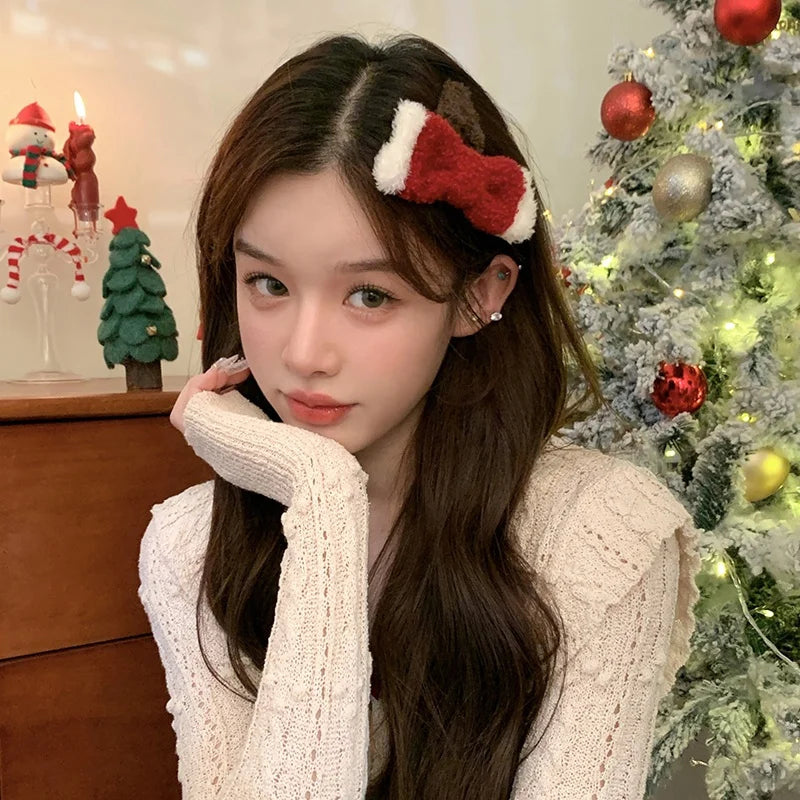 Female Autumn Winter Christmas Festival Celebration Chic Fashion Warm Customized Wholesale in Stock Small Hair Clips Accessories